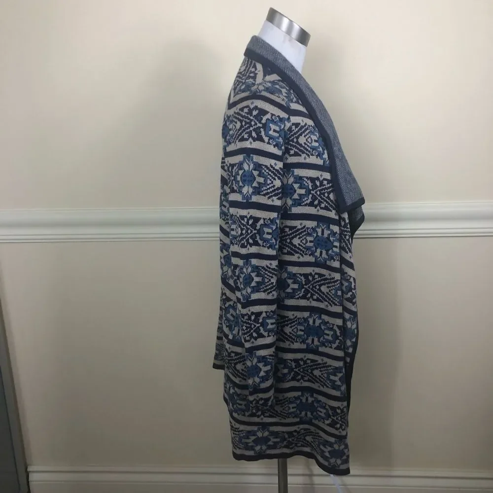 Lucky Brand blue bohemian scarf print knit open duster cardigan S